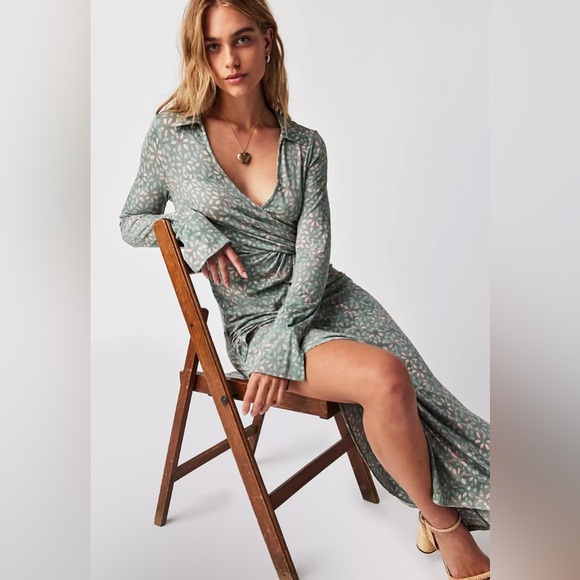 Free People | Shayla Midi Wrap Dress in Mint Combo - Picture 1 of 11